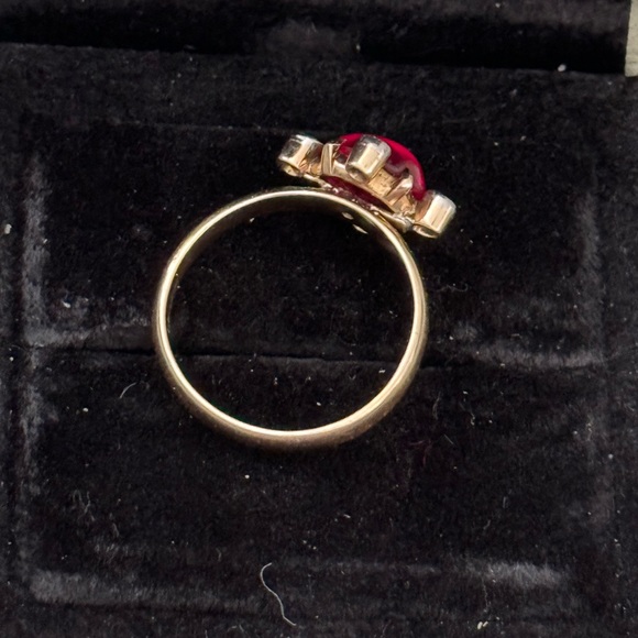 GorgeousSALE  custom 14 karat gold, synthetic, cabochon, ruby and tourmaline - Picture 5 of 6
